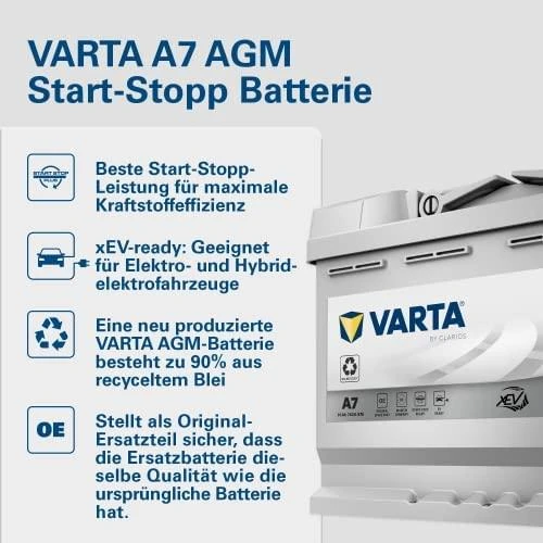 VARTA A7 AGM (E39) (570901076) 70Ah 760A akumuliatorius