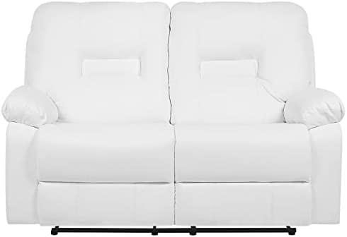 Beliani 2 vietų sofa su rankine relaksacijos funkcija BERGEN, dirbtinė oda, balta