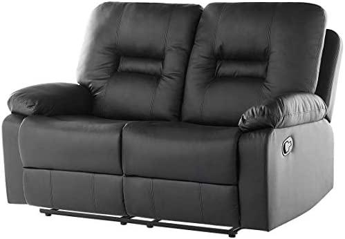 Beliani 2 vietų sofa su rankine atsipalaidavimo funkcija BERGEN, eko oda, juoda