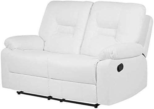 Beliani 2 vietų sofa su rankine relaksacijos funkcija BERGEN, dirbtinė oda, balta