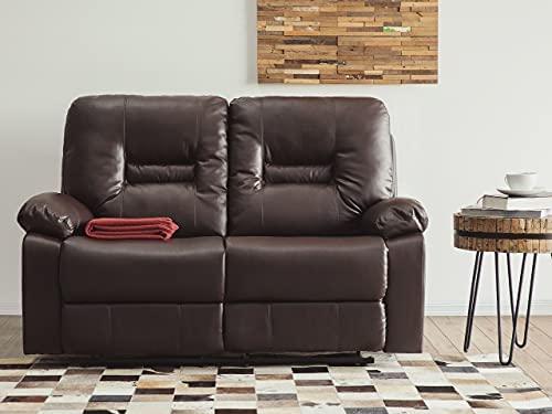 Beliani Dvivietė sofa su manualine relaksacijos funkcija BERGEN, ekologiška oda, ruda