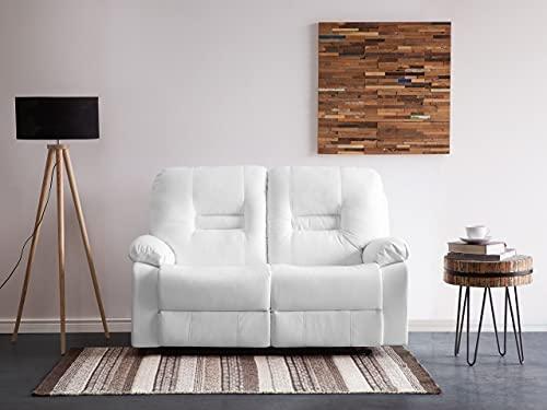 Beliani 2 vietų sofa su rankine relaksacijos funkcija BERGEN, dirbtinė oda, balta