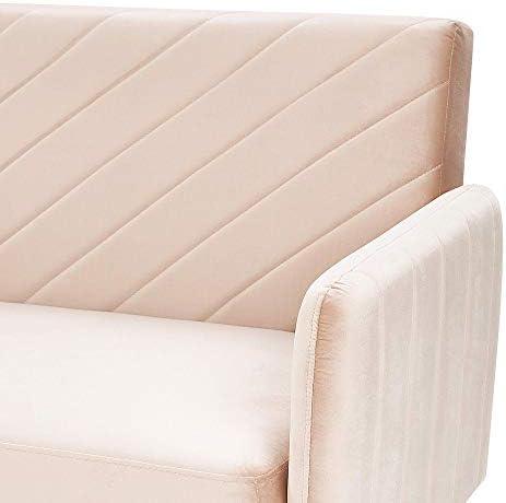 Beliani Trivietė išskleidžiama sofa SENJA, veliūras, smėlio spalvos