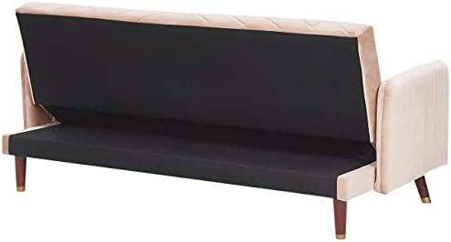 Beliani Trivietė išskleidžiama sofa SENJA, veliūras, smėlio spalvos