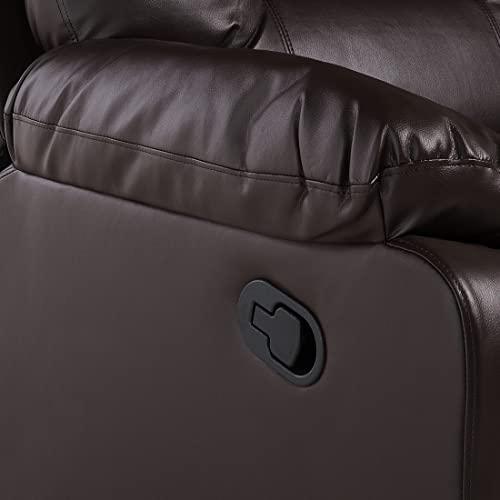 Beliani Trivietė sofa su rankiniu poilsio mechanizmu BERGEN, ekologiška oda, ruda