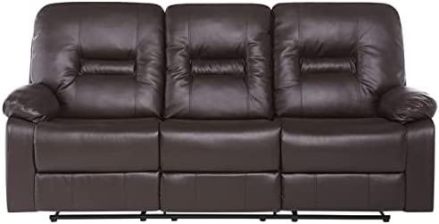 Beliani Trivietė sofa su rankiniu poilsio mechanizmu BERGEN, ekologiška oda, ruda