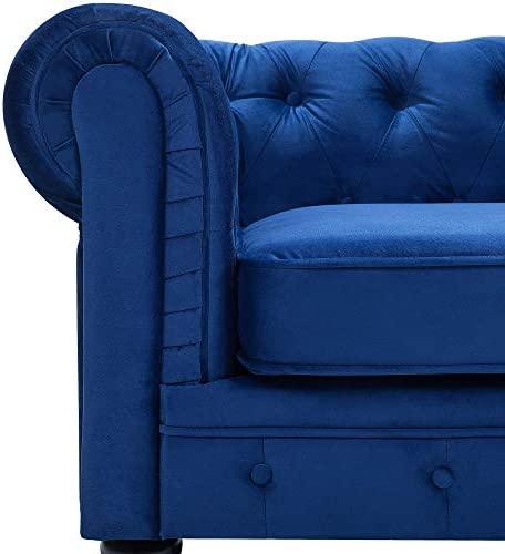 Beliani 3 vietų sofa CHESTERFIELD veliūrinė tamsiai mėlyna