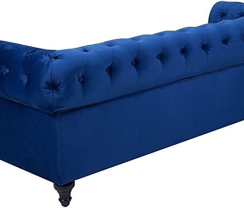 Beliani 3 vietų sofa CHESTERFIELD veliūrinė tamsiai mėlyna