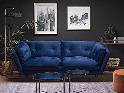 Beliani 3 vietų sofa LENVIK, veliūrinė, tamsiai mėlyna