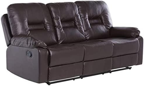 Beliani Trivietė sofa su rankiniu poilsio mechanizmu BERGEN, ekologiška oda, ruda