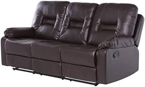 Beliani Trivietė sofa su rankiniu poilsio mechanizmu BERGEN, ekologiška oda, ruda