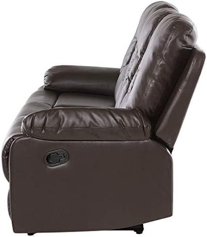 Beliani Trivietė sofa su rankiniu poilsio mechanizmu BERGEN, ekologiška oda, ruda