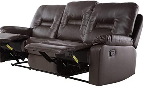 Beliani Trivietė sofa su rankiniu poilsio mechanizmu BERGEN, ekologiška oda, ruda