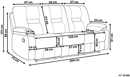 Beliani Trivietė sofa su rankiniu poilsio mechanizmu BERGEN, ekologiška oda, ruda