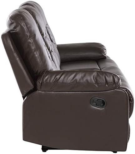 Beliani Trivietė sofa su rankiniu poilsio mechanizmu BERGEN, ekologiška oda, ruda