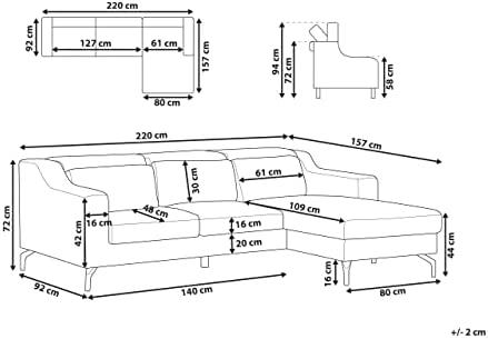 Beliani Keturvietė kampinė sofa GLOSLI tamsiai mėlyna, kairinė