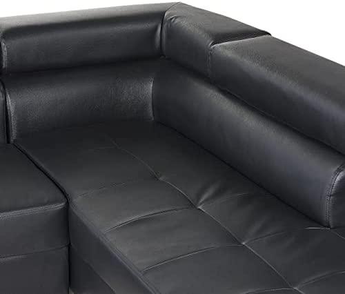 Beliani 5 vietų kampinė sofa NORREA, dirbtinė oda, juoda, kairinė
