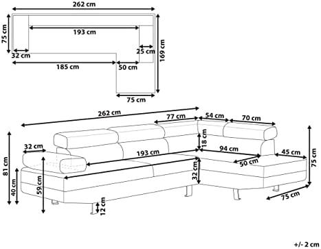 Beliani 5 vietų kampinė sofa NORREA, dirbtinė oda, juoda, kairinė