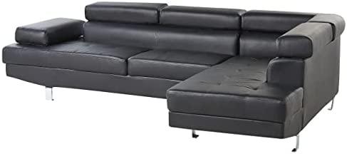 Beliani 5 vietų kampinė sofa NORREA, dirbtinė oda, juoda, kairinė