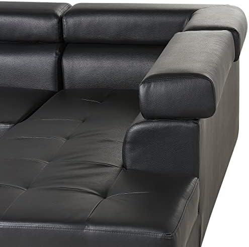 Beliani 5 vietų kampinė sofa NORREA, dirbtinė oda, juoda, kairinė