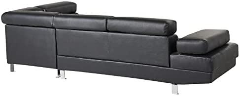 Beliani 5 vietų kampinė sofa NORREA, dirbtinė oda, juoda, kairinė