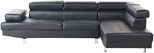 Beliani 5 vietų kampinė sofa NORREA, dirbtinė oda, juoda, kairinė