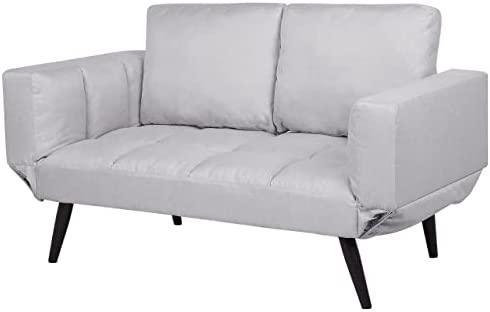 Beliani Dvivietė išskleidžiama sofa BREKKE šviesiai pilka