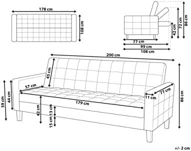 Beliani Trivietė sofa-lova VEHKOO tamsiai pilka
