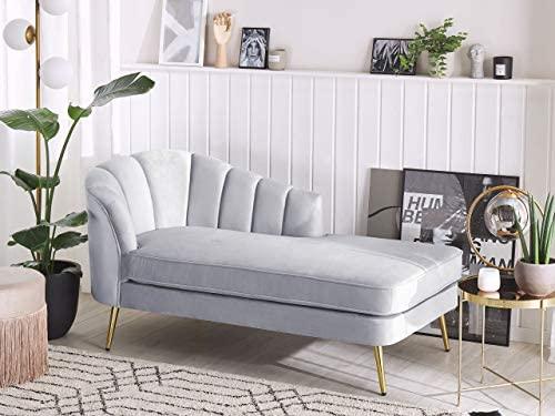Sofa Beliani Kairysis šezlongas ALLIER, veliūras, šviesiai pilkas