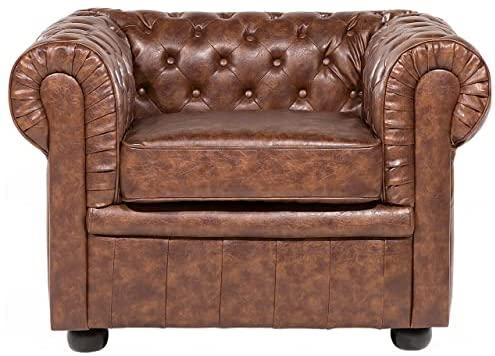 Beliani CHESTERFIELD fotelis iš dirbtinės odos, aukso rudos spalvos