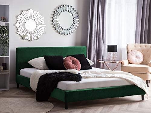 Beliani Velvetinė lova FITOU 180 x 200 cm tamsiai žalia
