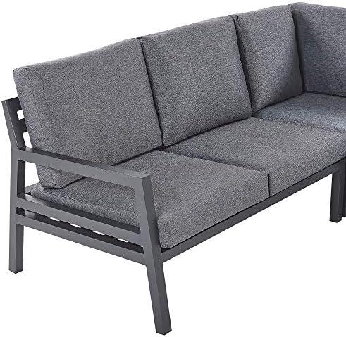 Lauko baldų komplektas Beliani Sodo kampinė sofa su staliuku 5 asmenims VIZZINI, pilka, metalinė
