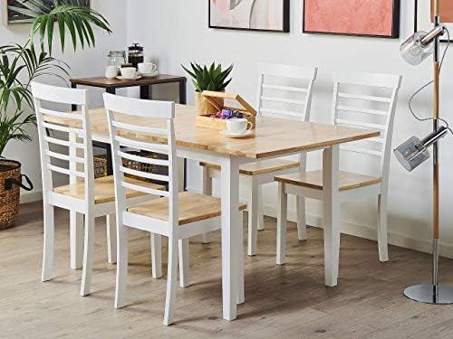 Beliani Išskleidžiamas valgomojo stalas HOUSTON šviesiai rudas/baltas 120/150 cm 90 cm pušies mediena