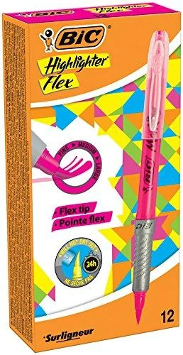Bic Tekstas žymeklis Highlighter Flex, rožinis, pakuotėje 12 vnt. 494879