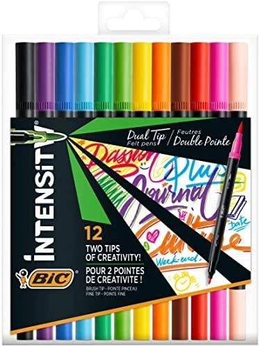 Bic Flomasteriai Intensity Dual Tip, dvipusiai, 12 spalvų rinkinys