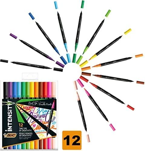 Bic Flomasteriai Intensity Dual Tip, dvipusiai, 12 spalvų rinkinys