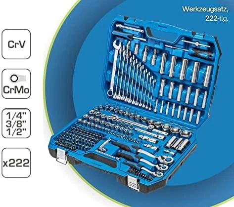 Įrankių komplektas Hogert HT1R444; 1/4''; 3/8''; 1/2''; 222 vnt.