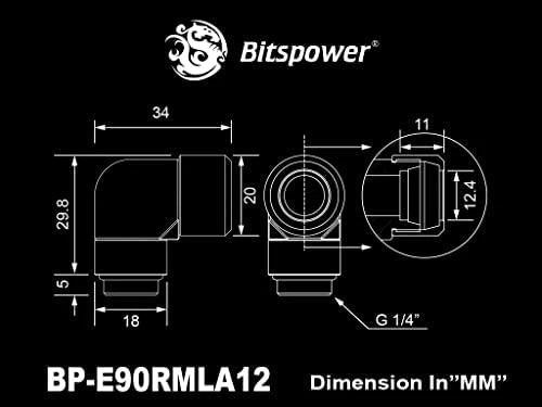 „Bitspower Advanced“ adapteris, 90 laipsnių G1/4 colio moteriškas į 12 mm išorinį kietąjį vamzdį – pasukamas, sujungiamas