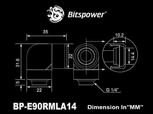 „Bitspower Advanced Multi-Link“ adapteris, 90 laipsnių G1/4 colio BSP ir 14 mm išorinio skersmens kietojo vamzdžio jungtis, pasukama.
