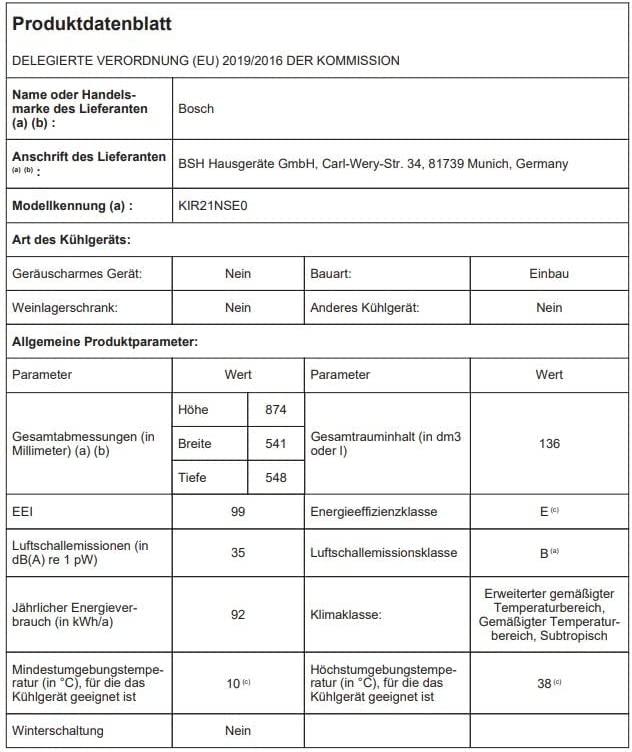 Šaldytuvas Bosch Bosch KIR 21NSE0