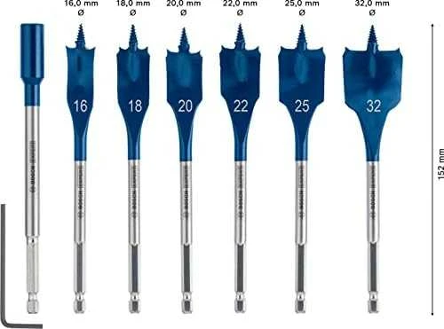 Bosch „EXPERT Self Cut Speed“ plunksninių grąžtų rinkinys 16 / 18 / 20 / 22 / 25 / 32 mm 7 vnt. (2608900334)