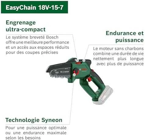 Bosch genėjimo grandininis pjūklas EasyChain 18V-15-7, be akumuliatoriaus ir kroviklio