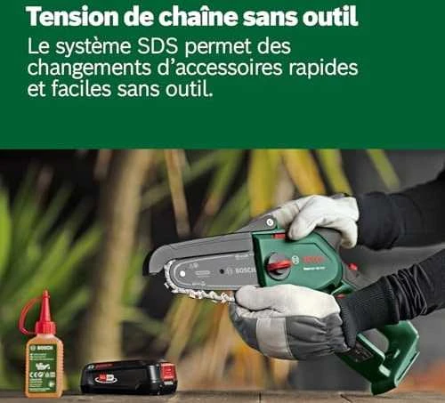 Bosch genėjimo grandininis pjūklas EasyChain 18V-15-7, be akumuliatoriaus ir kroviklio