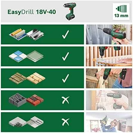 Bosch EasyDrill 18V-40 (1x2Ah) Akumuliatorinis suktuvas