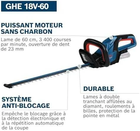 Bosch Akumuliatorinės gyvatvorių žirklės GHE 18V-60 be akumuliatoriaus ir kroviklio