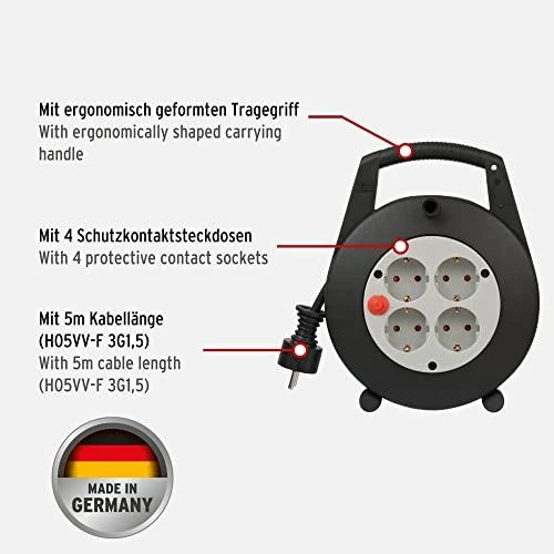 Brennenstuhl Ilgiklis BRENNEN 4 lizdai, 5m, juodas / GT-483a