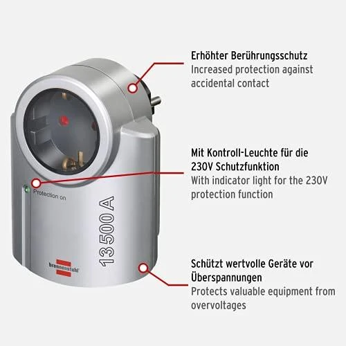 Brennenstuhl Primera Line apsauga nuo iškrovos, 16A / 3680W, sidabrinis / juodas 1506950 / GT-448