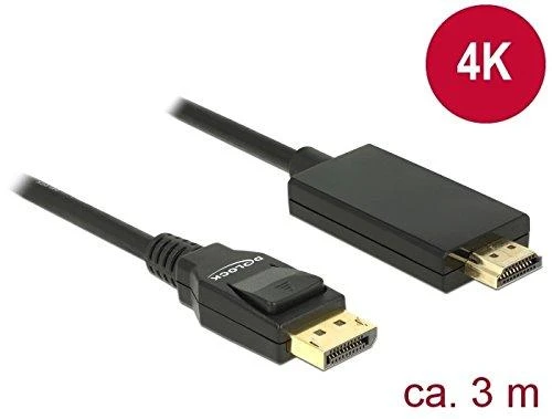 DELOCK Cable Displayport 1.2 male > High Speed HDMI-A vyriškas pasyvus 4K 3 m juodas