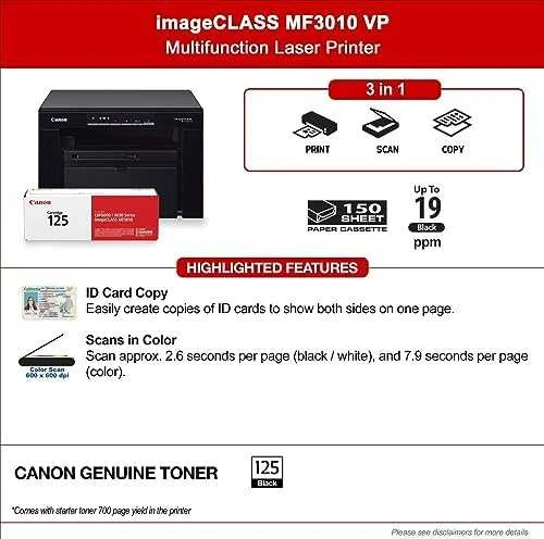 Canon i-SENSYS MF3010 Bundle (1x5252B004/ MF3010 and 2x 3484B002/ crg725) Mono, lazerinis, Mono Daugiafunkcinis Spausdintuvas, A4, Juodas