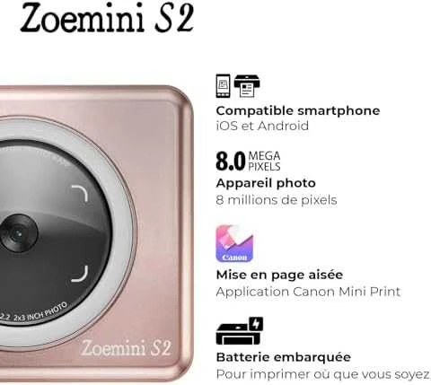 Canon Zoemini S2 mažų nuotraukų spausdintuvas ir fotoaparatas, Rausvo aukso